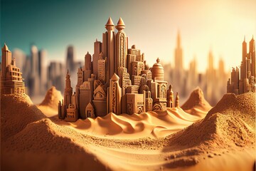 City from the sand. Generative ai illustration