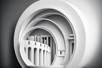 Wall Mural - background of abstract architecture. white circular building illustration. contemporary geometric wa