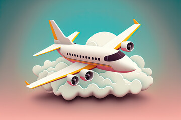 Sticker - White airplane flying above cloud. Generative AI