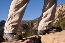 Close Up Of Hiking Boots On Rock