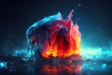 Cold Blue Frozen Ice Melting Over Hot Red Fire With Generative AI