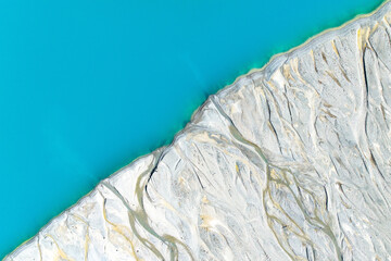 Wall Mural - drone view of the azure lake in the glacier valley. view of the moraines. landscape from the air. ri