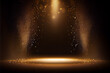 © ardanz - Golden confetti on empty festive stage with light. Generative AI illustration