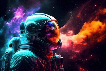 Astronaut on a futuristic background Sci fi colorful with Generative AI