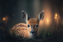 Young Deer Fawn Resting In Forest Created With Generative AI