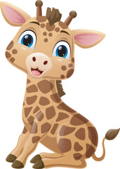 Poster - Cute little giraffe cartoon sitting