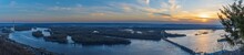 Sunset Over  Mississippi River Lock And Dam No. 4  Alma, Wisconsin Panorama Background 
