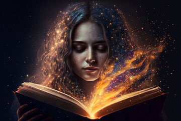 Wall Mural - The girl and the magical book - Generative AI