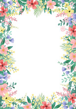 Floral And Leaf Card. Watercolor Design. For Banners, Posters, Invitations, Etc.