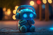 Robô fofinho escutando música feliz - Gerado por IA generativa