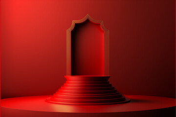 Wall Mural - Red podium. Product displays. Generative ai