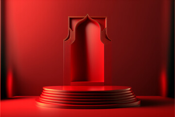 Wall Mural - Red podium. Product displays. Generative ai