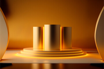 Wall Mural - Minimalism abstract background pedestal illustration, podium, stage, gold background, Generative ai