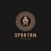 Ancient Greek Warrior Spartans Helmet Stamp Badge Logo Design 2