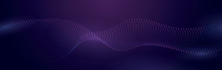 Wave line of flowing particles abstract vector on dark blue background, smooth curvy shape circle dots fluid array. 3d shape dots blended mesh, future technology relaxing wallpaper. AI generated