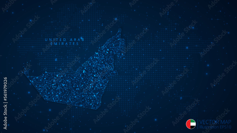 Map of United Arab Emirates modern design with polygonal shapes on dark ...
