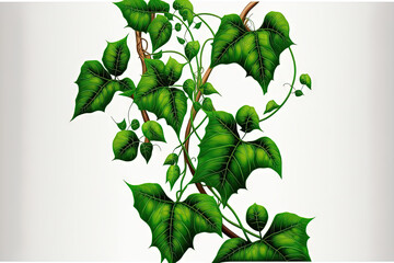 Poster - Isolated on a white background, large tangled jungle vines with leaves of a wild morning glory liana plant are shown with a clipping path. Generative AI