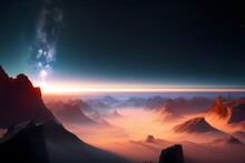 岩山と砂漠に覆われた惑星　generative Ai