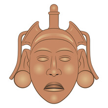 Head Of Aztec God Xōchipilli From Mexico. Native American Art. Male Sculpture Portrait Of A Handsome Indian Man. Isolated Vector Illustration.