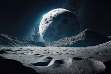 Moon Surface. Dark Background. Space Panorama. Mission. Generative Aİ