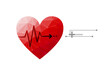 Red low polygon of heart with heartbeat or heart beat pulse on white background. Illustration simple for love concept.