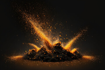 Wall Mural - Fire embers particles over black background. Fire sparks background. Abstract dark glitter fire particles lights. bonfire in motion blur. Generative AI