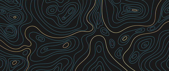 Wall Mural - luxury gold abstract line art background vector. mountain topographic terrain map background with go
