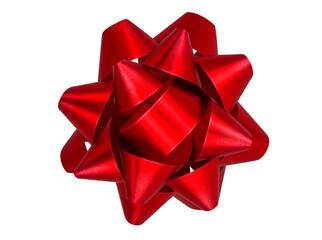 top view, red bow and ribbon plastic, isolated on transparent background.