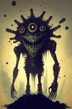 Reanimated Undead Zombie Horror From The Grave; Towering Rotting Monster In The City Causing Giant Chaos And Disease - Generative AI Illustration.