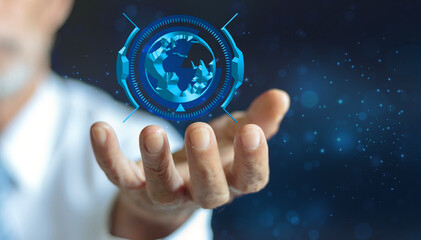 man holding abstract digital globe global business ideas