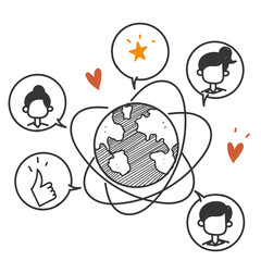 hand drawn doodle Global communication social media network illustration