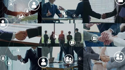 Aufkleber - 様々なビジネスシーンと人材ネットワーク　タイトル　テンプレート