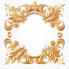 Golden Baroque Frame Ornament On White Background. Antique Style Gold Flowers, Leaves. Decorative Elegant Luxury Design.golden Elements In Baroque, Rococo Style. Generative Ai