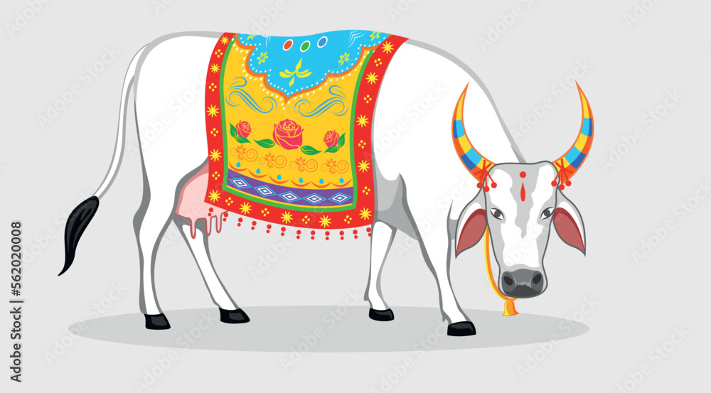 COW WITH BEAUTIFUL DECORATION Stock Vector | Adobe Stock