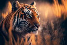 Portrait Of Tiger Animal, Ai Generative Illustration.