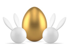 Golden Easter Egg Bunny Abstract Head With Long Ears Religious Holiday Decor 3d Icon Vector
