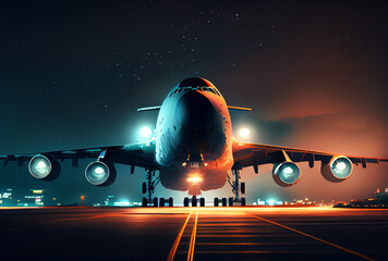 Wall Mural - Airplane take off runway at night