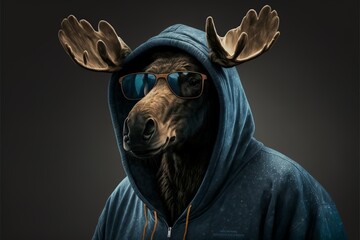 Wall Mural - Cool animals in hoodies and sunglasses moose