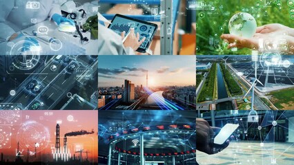 Fototapete - 様々な分野のテクノロジーイメージ　コラージュ