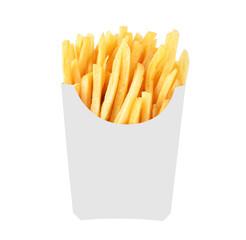 French fries in a white paper box isolated on transparent background. PNG