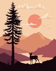 Wall Mural - silhouette of a deer