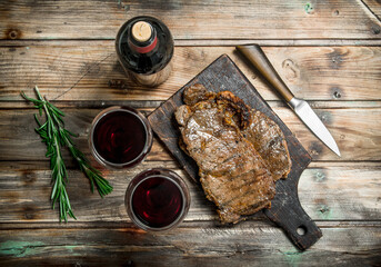 Poster - Roast beef steak with red wine.