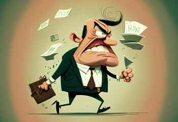 crazy aggressive businessman. Cartoon style drawing.