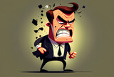 crazy aggressive businessman. Cartoon style drawing..