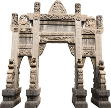 Isolated PNG Cutout Of A Beautiful Chinese Gate Made Of Marble On A Transparent Background, Ideal For Photobashing, Matte-painting, Concept Art
