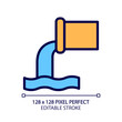 © bsd studio - Sewage system pixel perfect RGB color icon. Wastewater disposal. Grey and black water treatment. Public utility service. Isolated vector illustration. Simple filled line drawing. Editable stroke
