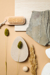 Flat lay of creative moodboard composition, top view