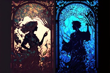 Wall Mural - 4K resolution or higher, Silhouette, Stained Glass. Generative AI Technology