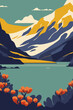 Torres Del Paine national park mountain lake nature illustration