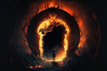 Wall Mural - 4K resolution or higher, fire portal, hell. Generative AI Technology